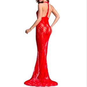 Red Lace Mermaid Gown with Train